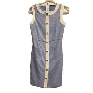 Tommy Hilfiger Sleeveless Sheath Dress Womens Blue White Houndstooth Pockets Sz8